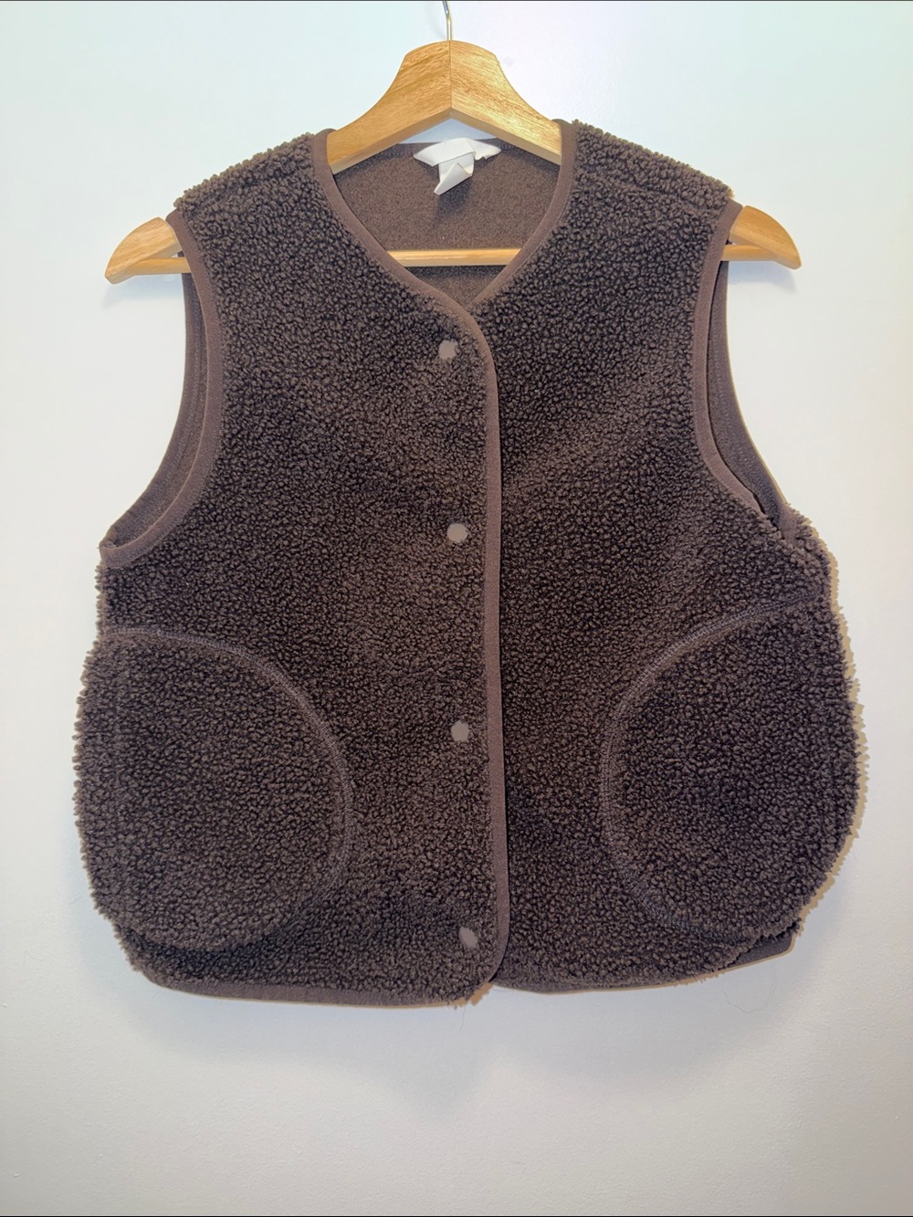 H&M Brown Sherpa Vest With Snaps Size XS